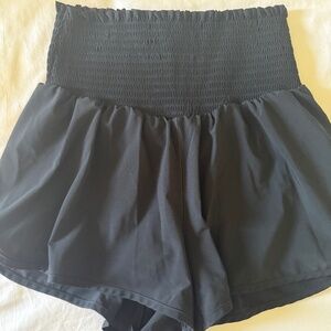 OFFLINE by Aerie Smocked Waist Workout Shorts | Black | Size Medium